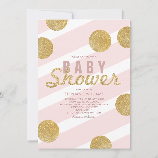 Fun Faux Gold Glitter Pink Baby Shower Invite (Front)