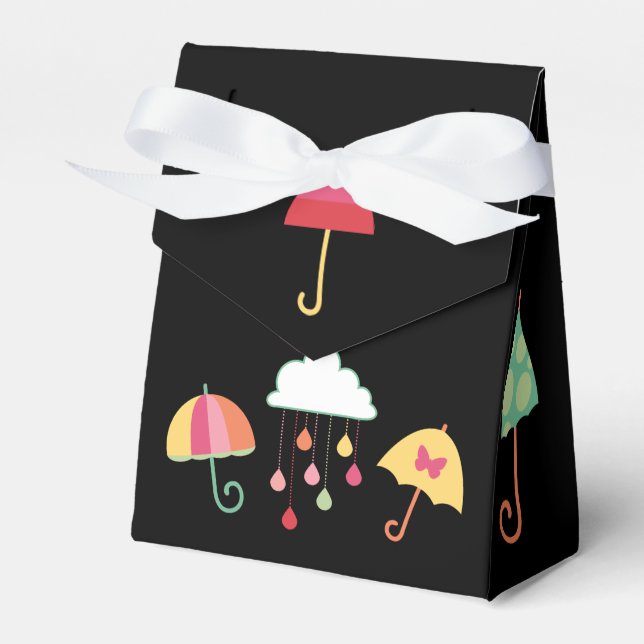 Fun Favor Box W/Umbrellas, Rain & Rainbow (Front Side)