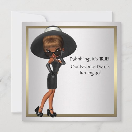 Fun Favorite Diva Womans Black 40th Birthday Party Invitations