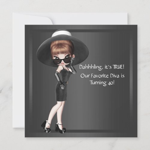 Fun Favorite Diva Womans Black 40th Birthday Party Personalized Announcements