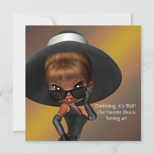 Fun Favorite Diva Womans Black 40th Birthday Party Invitation (Front)