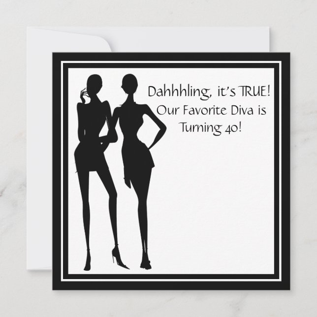Fun Favorite Diva Womans Black 40th Birthday Party Invitation (Front)