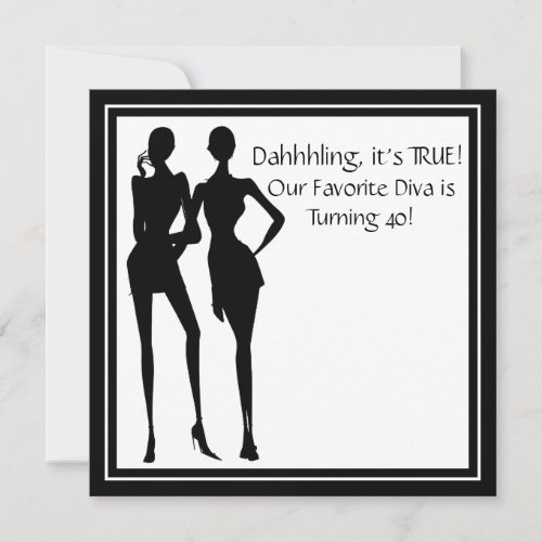 Fun Favorite Diva Womans Black 40th Birthday Party Custom Invite