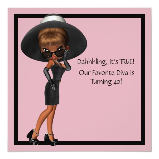 Fun Favorite Diva Womans Black 40th Birthday Party Invitation