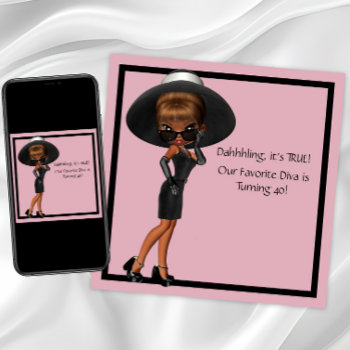 Fun Favorite Diva Womans Black 40th Birthday Party Invitation by InvitationCentral at Zazzle