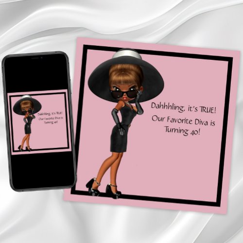 Fun Favorite Diva Womans Black 40th Birthday Party Announcements