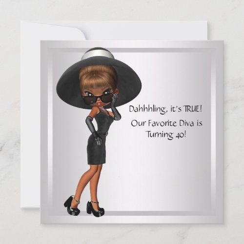 Fun Favorite Diva Womans Black 40th Birthday Party Personalized Announcements