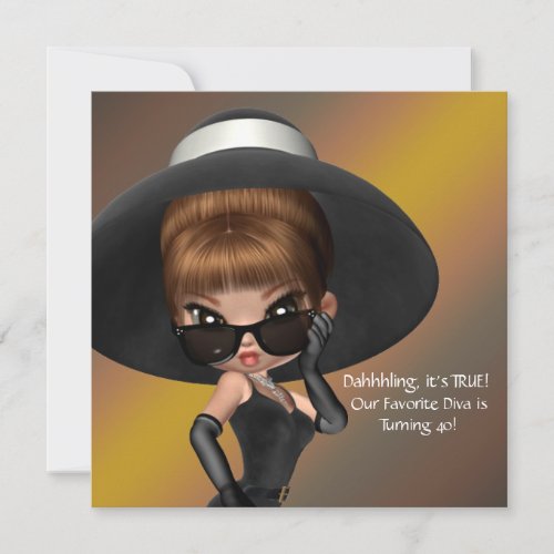 Fun Favorite Diva Womans Black 40th Birthday Party Custom Invites