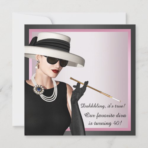 Fun Favorite Diva Womans Pink and Black Birthday Invitation