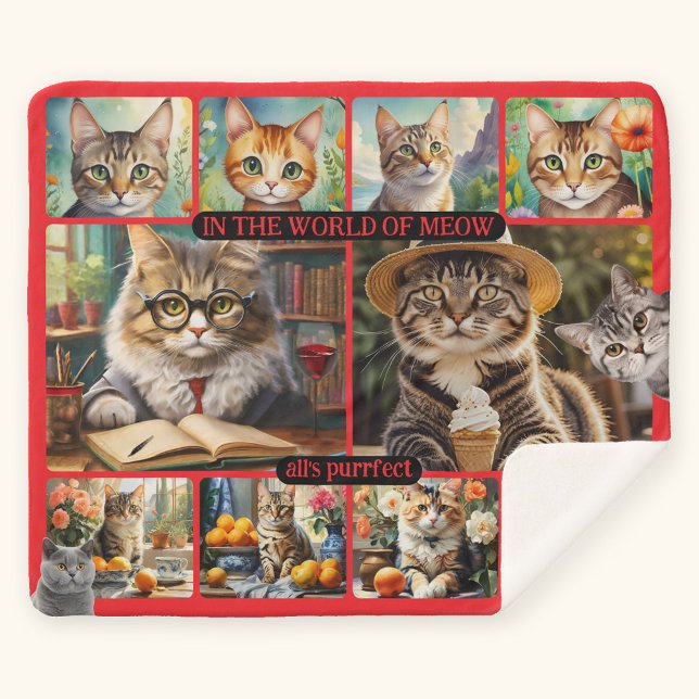 Fun Feel Good Cat Art Collage  Sherpa Blanket (Delightful Sherpa blanket featuring a cat art collage)