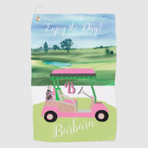 Fun Fem Golf Cart Personalized Name Golf Towel
