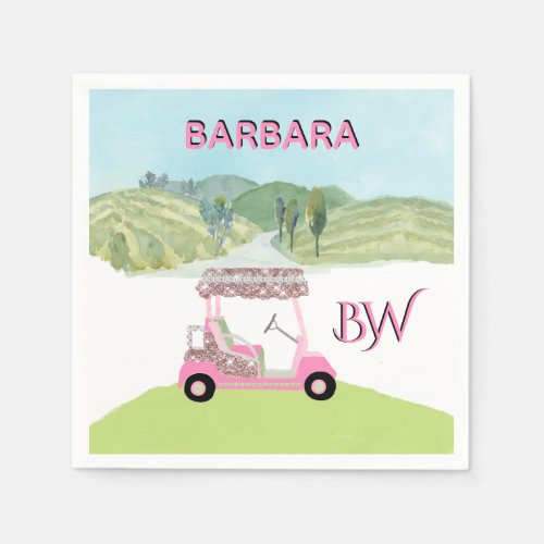 Fun Fem Golf Cart Scenic Custom Monogram Name Napkins