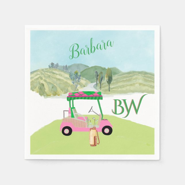Fun Fem Golf Cart Scenic Personalized Name Napkins (Front)