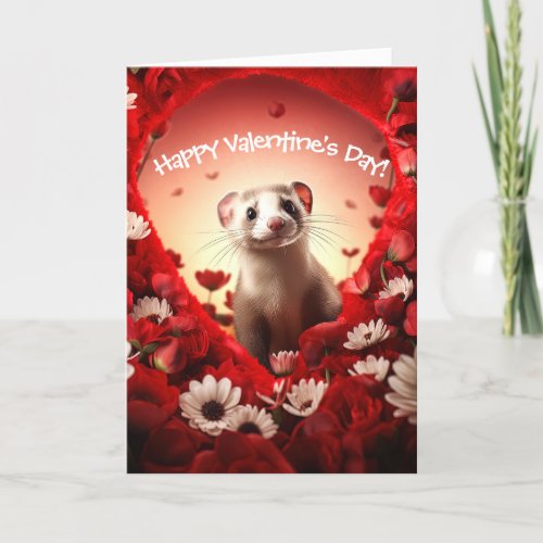 Fun Ferret in Flowers Valentines Day Holiday Card