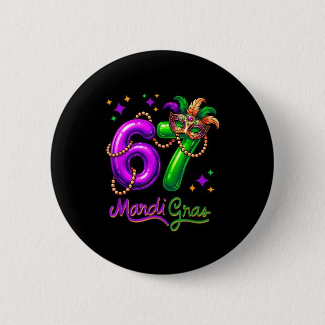 Fun Festive 67 Mardi Gras Party Balloons Beads Mas Button (Front)