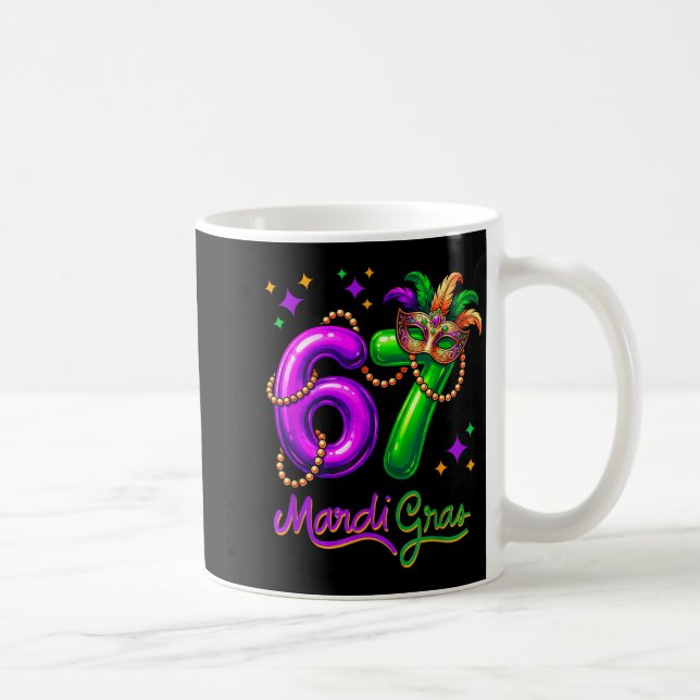 Fun Festive 67 Mardi Gras Party Balloons Beads Mas Coffee Mug (Right)