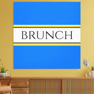Fun Festive Bright Blue White BRUNCH Text Stripes Canvas Print