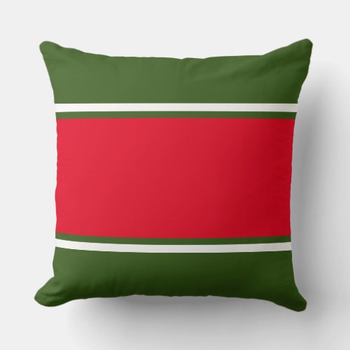 Fun Festive Bright Red Dark Green Holiday Stripes Throw Pillow