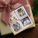 Fun Festive Christmas Family Photos Postage Stamps Ceramic Ornament<br><div class="desc">Fun, festive and unique postage stamp holiday photo ornament design. Festive postage stamp-inspired design featuring our original hand-drawn Christmas postage stamp illustration scenes. Each stamp features a unique festive holiday scene with stamp value and year displayed on the stamps with postage marks. Personalize with two of your favorite photos. The...</div>