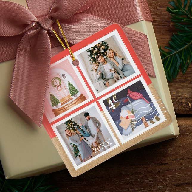 Fun Festive Christmas Family Photos Postage Stamps Ceramic Ornament