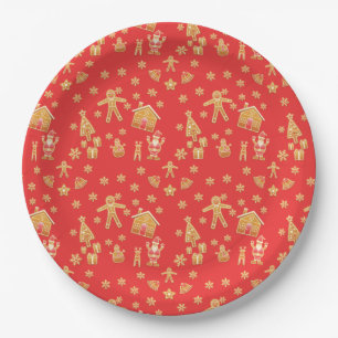 Fun Festive Christmas Gingerbread Village Pattern Paper Plates