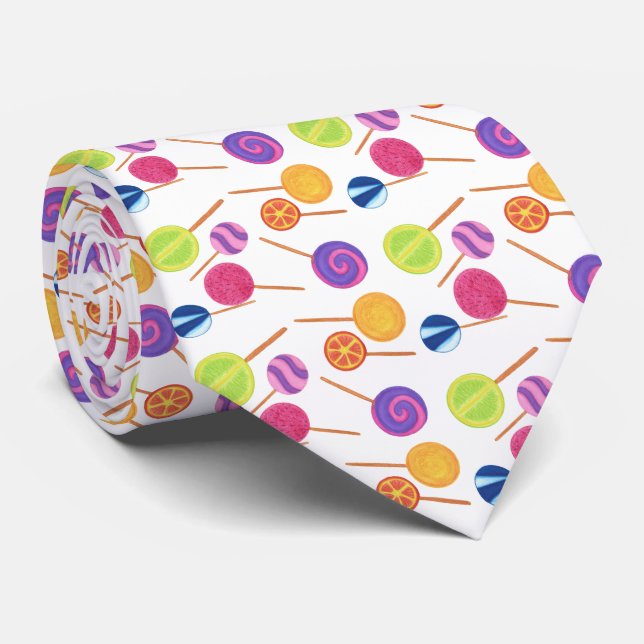 Fun Festive Collage Colorful Lollipops Neck Ties (Rolled)