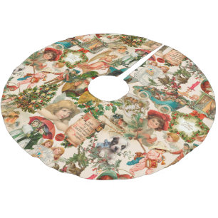Fun, Festive & Colorful Vintage Christmas Ephemera Brushed Polyester Tree Skirt