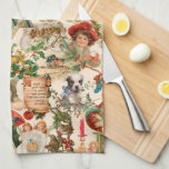 Fun, Festive & Colorful Vintage Christmas Ephemera Kitchen Towel<br><div class="desc">Happy and fun holiday collage featuring traditional elements associated with the best parts of Christmas through the years, including smiling angels, happy children, adorable puppy, winter holly, a decorated tree, plump snow birds, antique bicycle, presents, and of course a jolly Santa. Each element was extracted from Victorian Christmas cards, restored...</div>