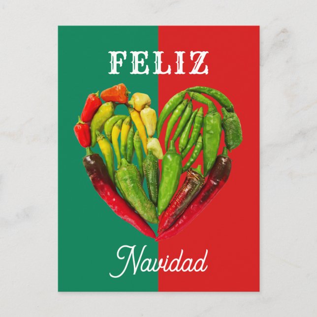 Fun Festive Feliz Navidad Chili Peppers Heart  Postcard (Front)