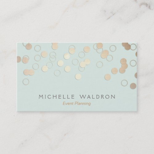 Fun Festive Gold Confetti Event Planner Light Aqua Business Cards