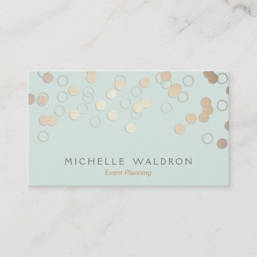 Customizable Fun Festive Gold Confetti Event Planner Light Aqua Business Cards