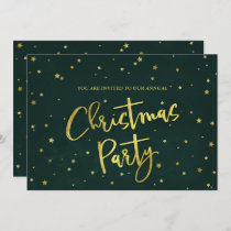 Fun Festive Green & Gold Stars Christmas Party Invitation
