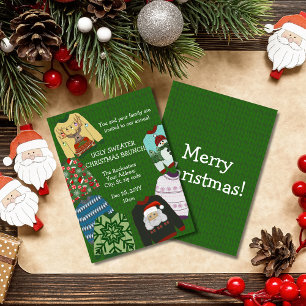 Fun Festive Green Ugly Sweater Christmas Brunch Invitation