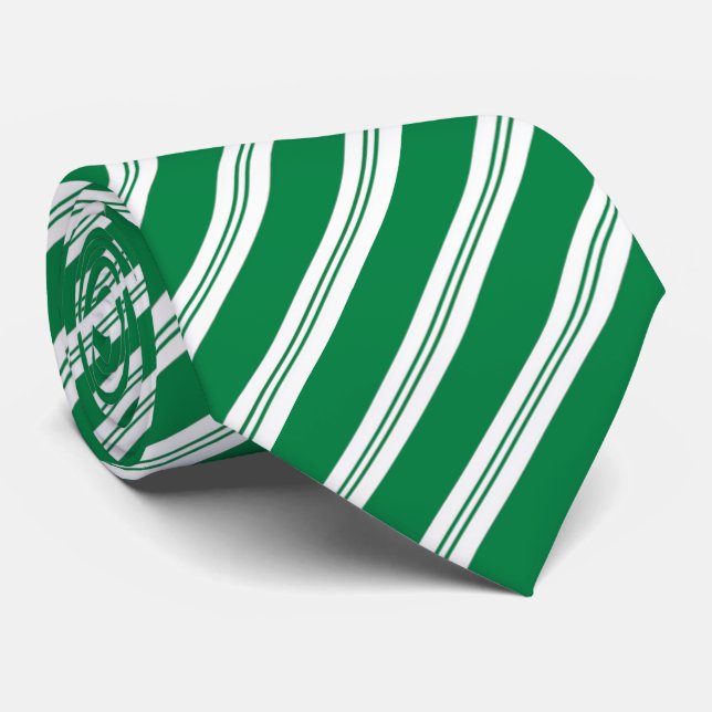 Fun festive green white candy cane stripes neck tie (Rolled)