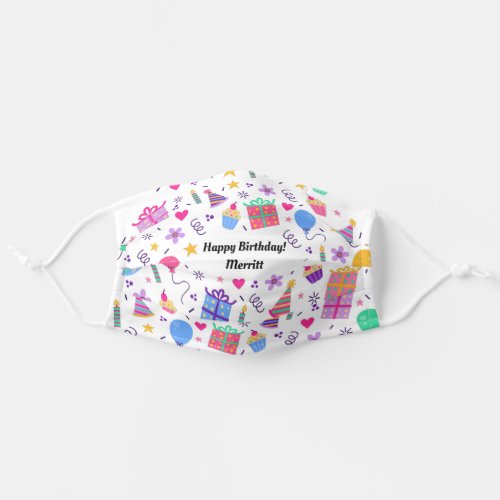 Fun Festive Happy Birthday Pattern Custom Name Adult Cloth Face Mask