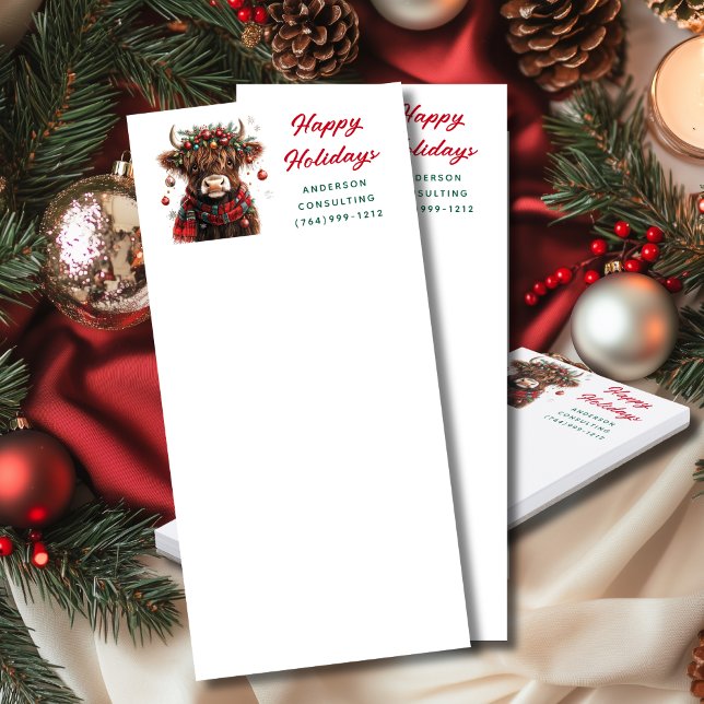 Fun Festive Highland Cow Happy Holidays Business Magnetic Notepad (Creator Uploaded)