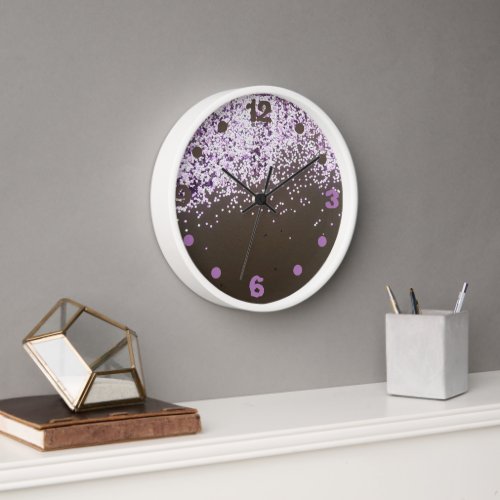 Fun Festive Lavender glitter confetti on brown  Clock
