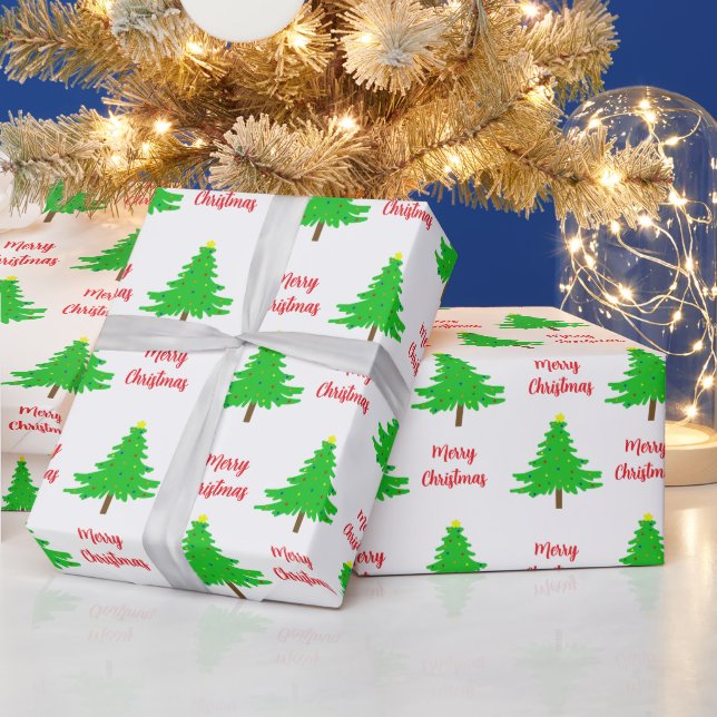 Fun Festive Merry Christmas Trees Wrapping Paper (Holidays)