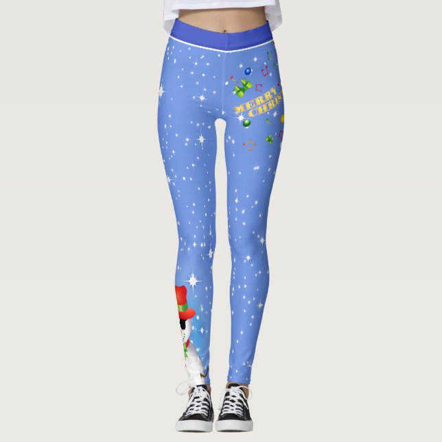 Fun Festive Merry Christmas with Funky Snowman Leggings (Front)