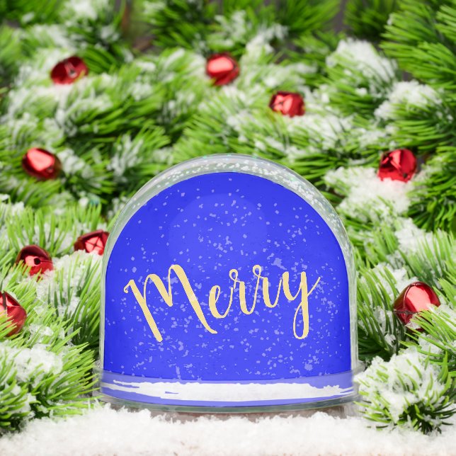 Fun Festive MERRY Script Royal Blue Background Snow Globe (Christmas)