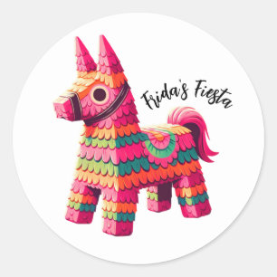 Fun Festive Mexican Colorful Piñata Custom Name Classic Round Sticker