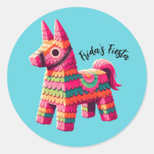 Fun Festive Mexican Colorful Piñata Custom Name Classic Round Sticker
