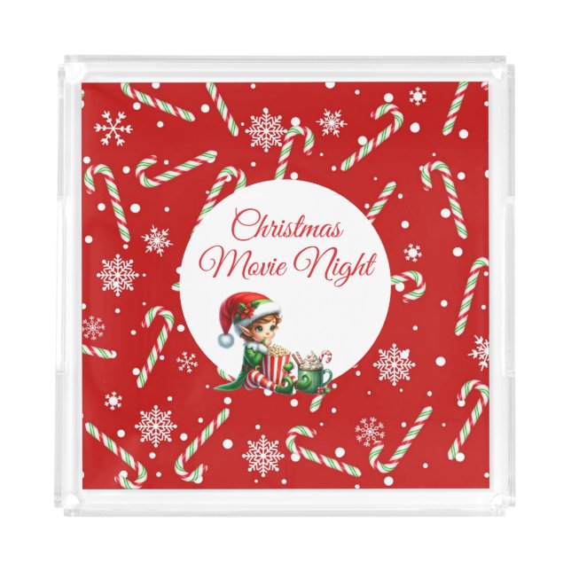 Fun Festive Movie Night Christmas Party  Acrylic Tray (Front)