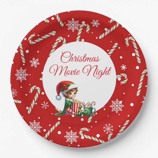 Fun Festive Movie Night Christmas Party Paper Plates (Front)