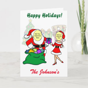Fun Festive Mr & Mrs Claus Cartoon Holiday Card