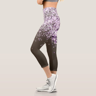 Fun Festive Pink Confetti on Brown Capri Leggings