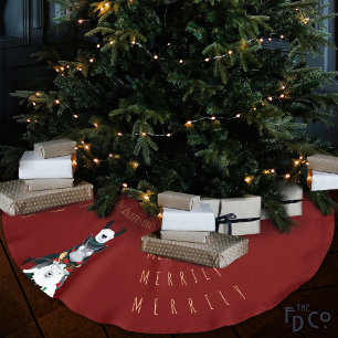Fun Festive Red Chic Cute Donkey Llama Sheep Brushed Polyester Tree Skirt