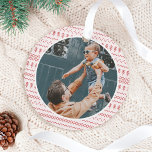 Fun Festive Red Knitted Stitched Pattern Ornament<br><div class="desc">Fun and festive Christmas photo ornament featuring our fun and festive red knitted stitched pattern. Customize with your photo on the front and back. Design by Moodthology Papery.</div>