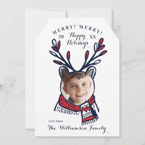 Fun Festive Red Plaid Polar Bear Character Photo Holiday Card