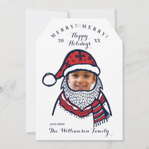 Fun, Festive Red Plaid Santa Claus Character Photo Holiday Card